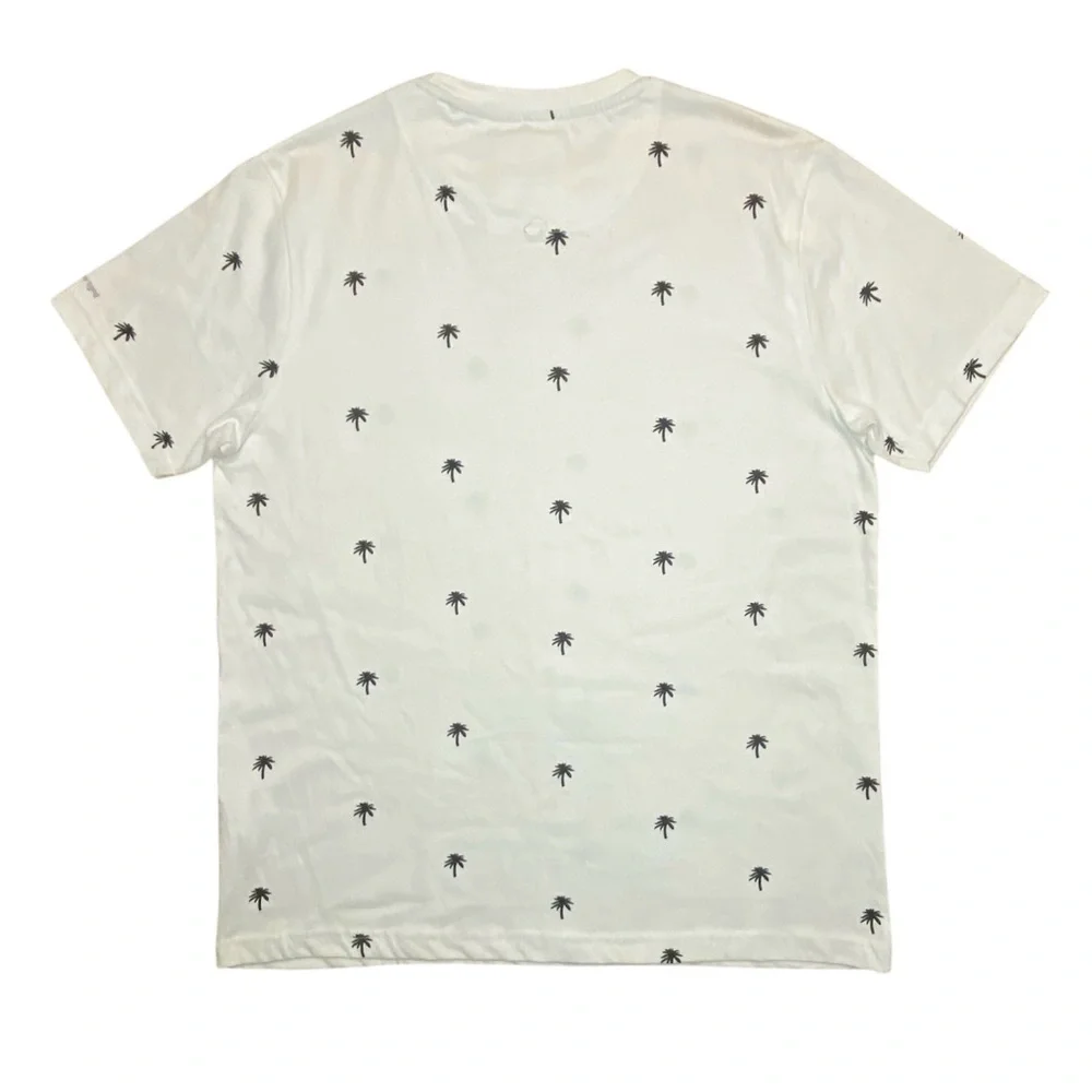 Denim & Flower Ricky Singh White Palm Tree Pattern Men’s‎ Tshirt Sz L